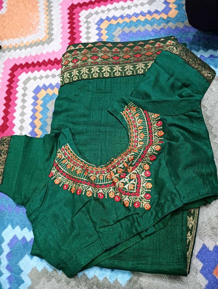 Elegant Green Embroidered Saree