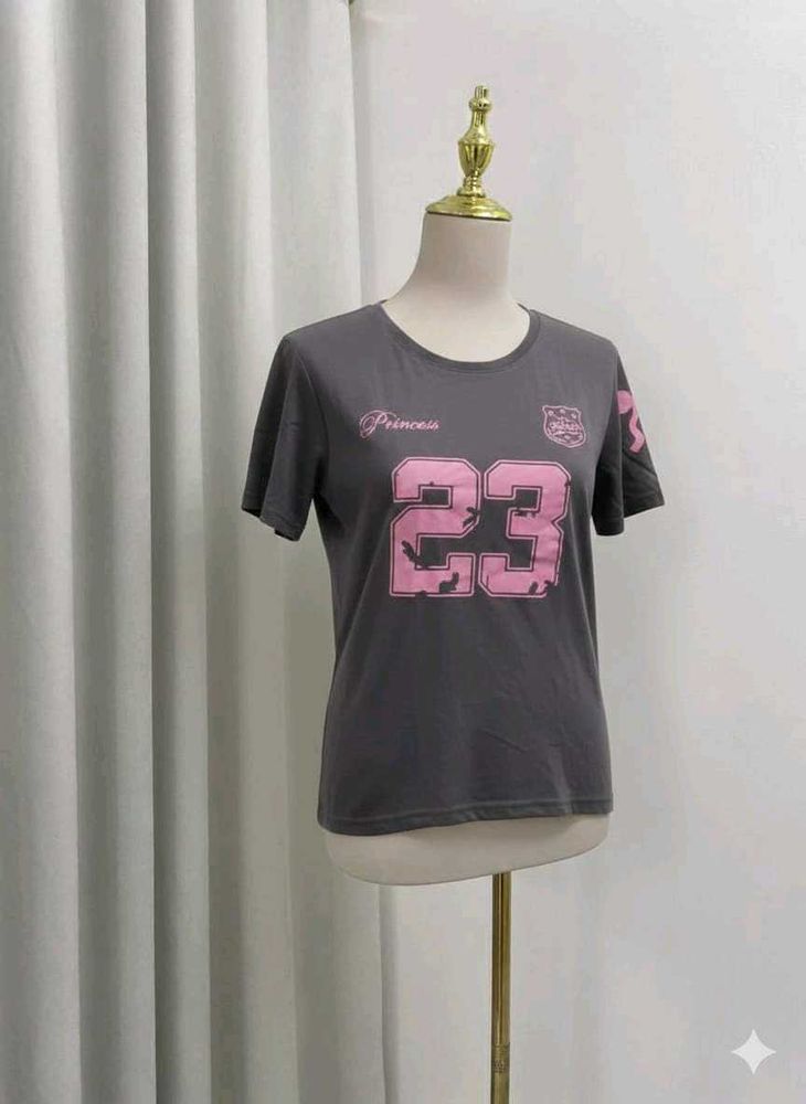 Gray T-Shirt with Pink Print