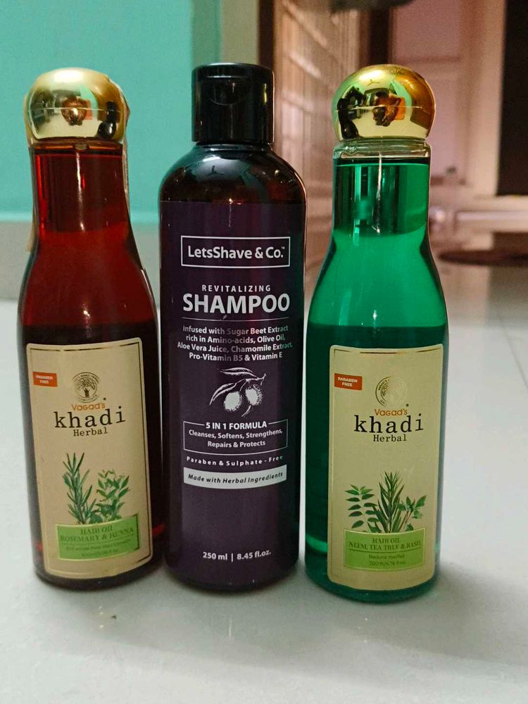 Khadi Herbal Oil &amp; LetsShave Shampoo Set