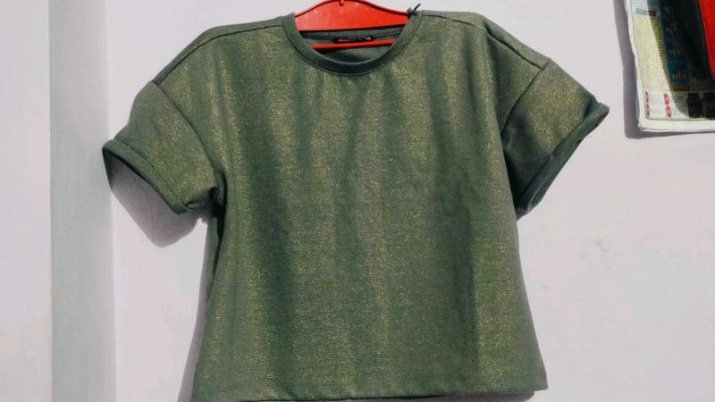 Grey Shimmer Relaxed Fit Crop T-Shirt