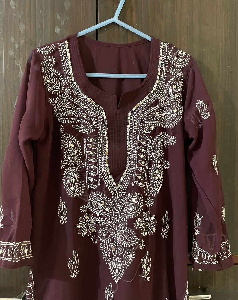 New Mirror Work Chikankari Kurti With Inner