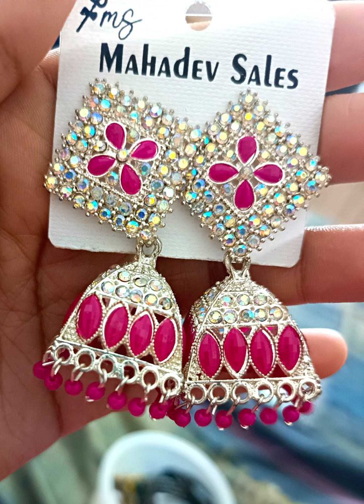 Pink Jhumka Earrings
