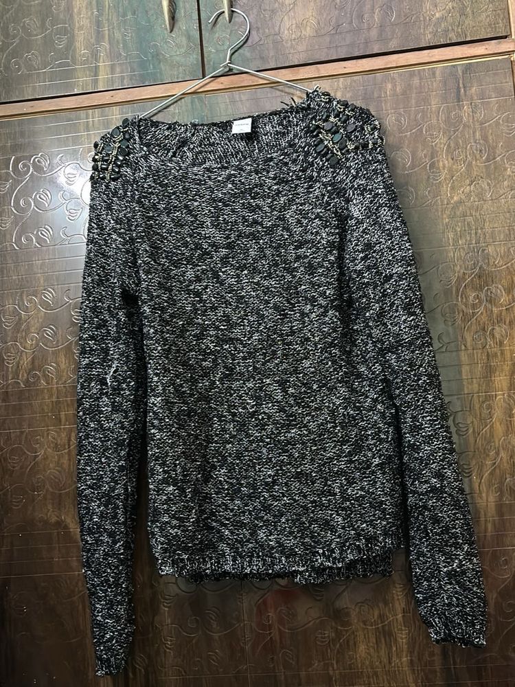 Black Embellished Knit Sweater