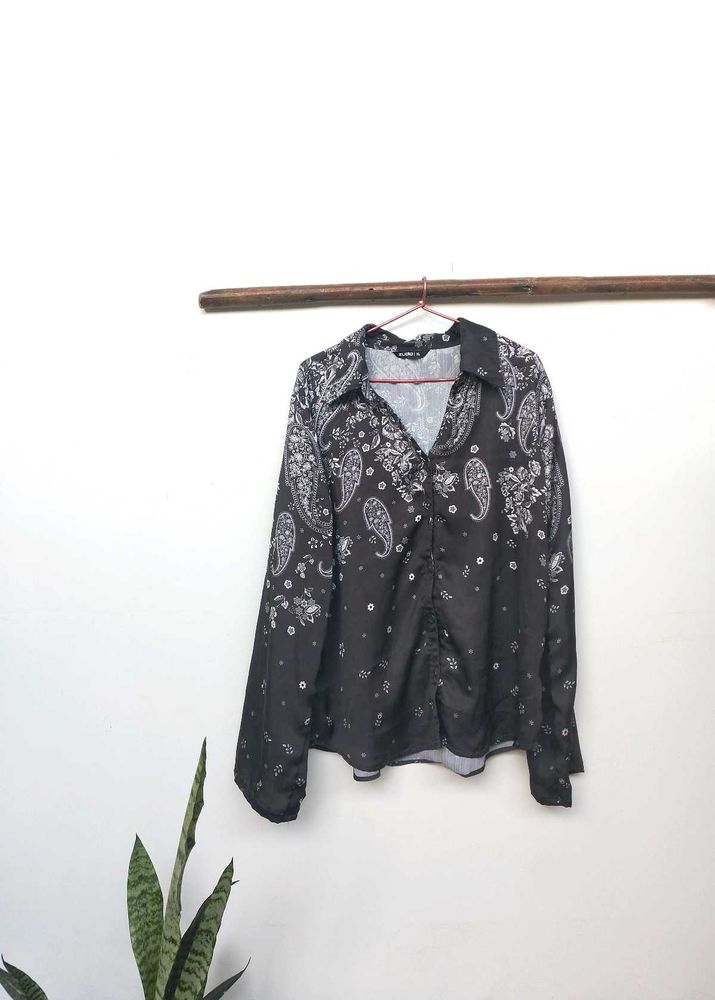 Women Black Printed Casual Shirt