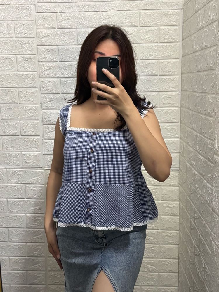 Gingham Peplum Top