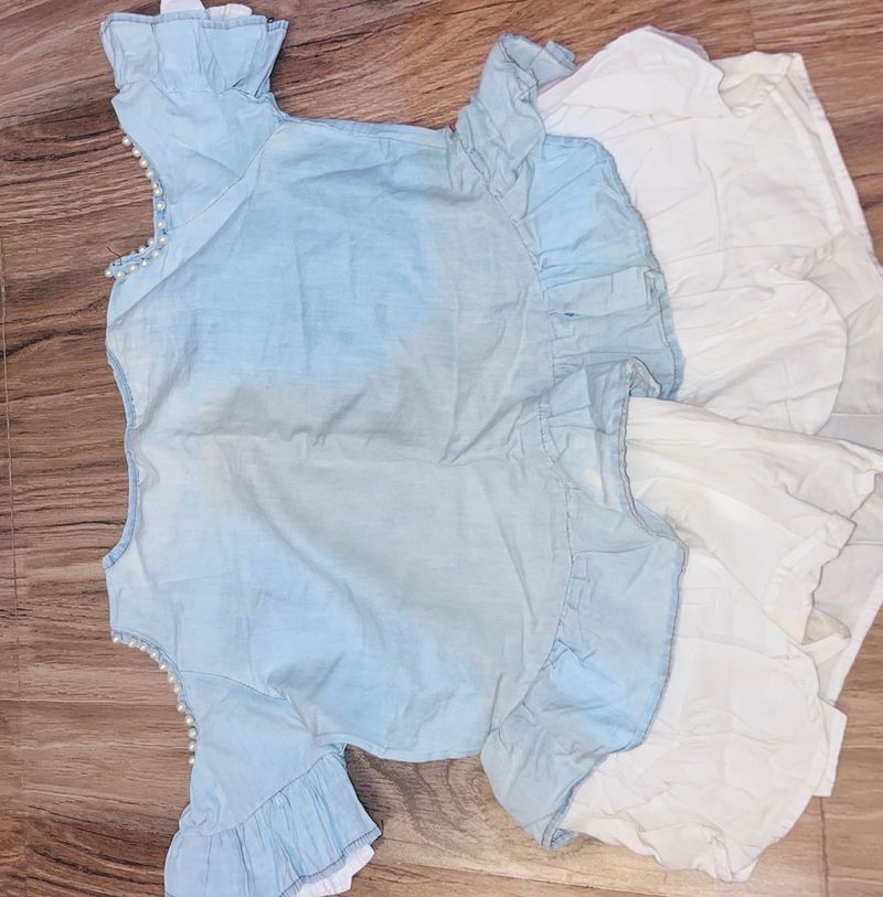 Denim Off Shoulder Peplum Crop Top