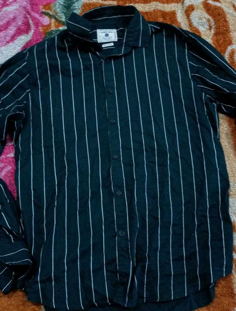 Dark green, white stripped shirt