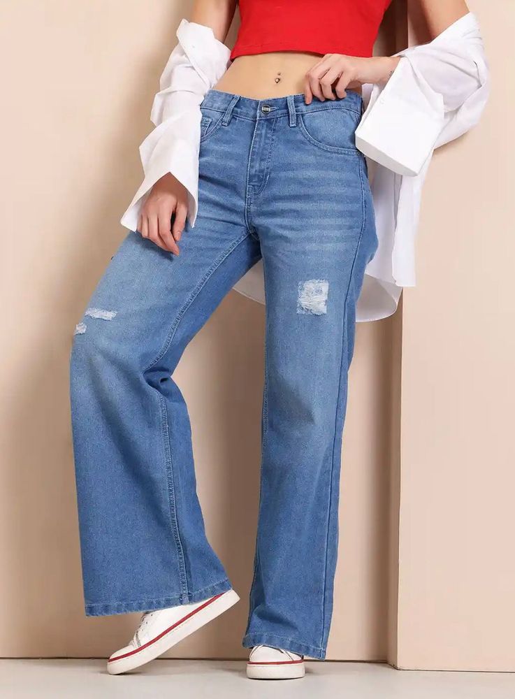 Wide Leg Distressed Jeans