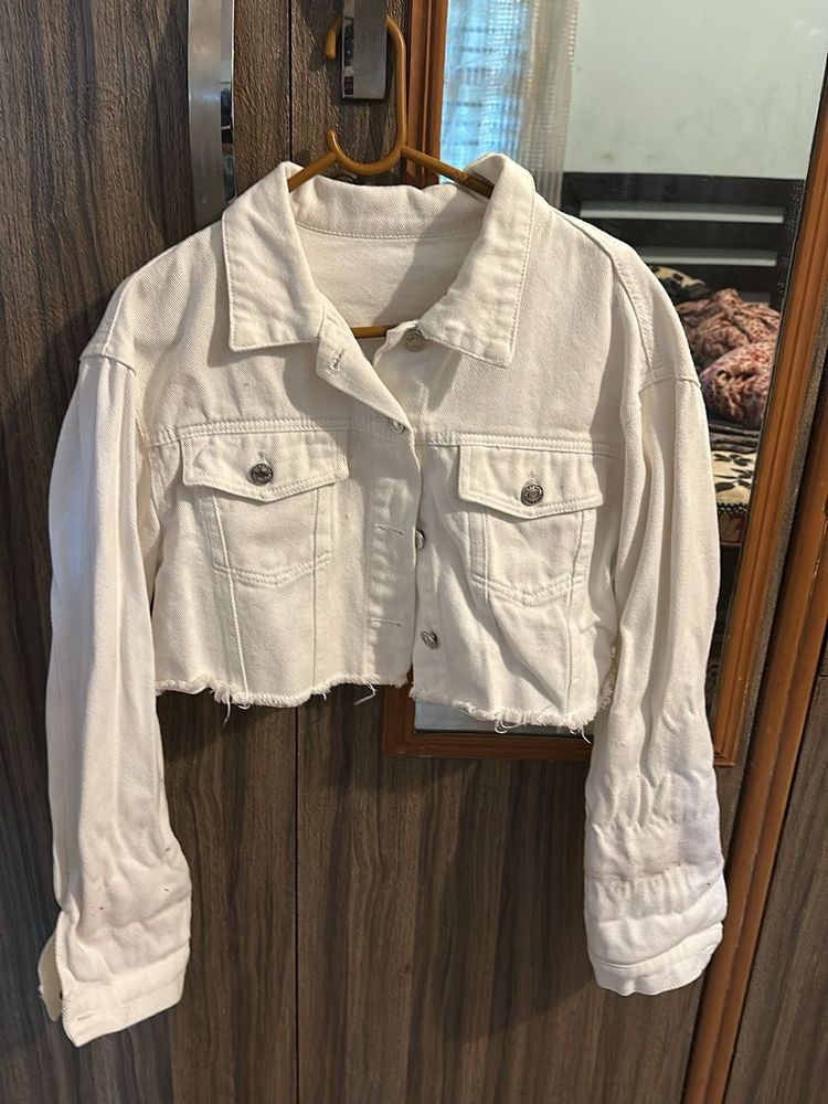 White Cropped Denim Jacket