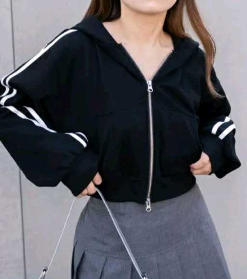 Striped Sleeve Black Hoodie (E)
