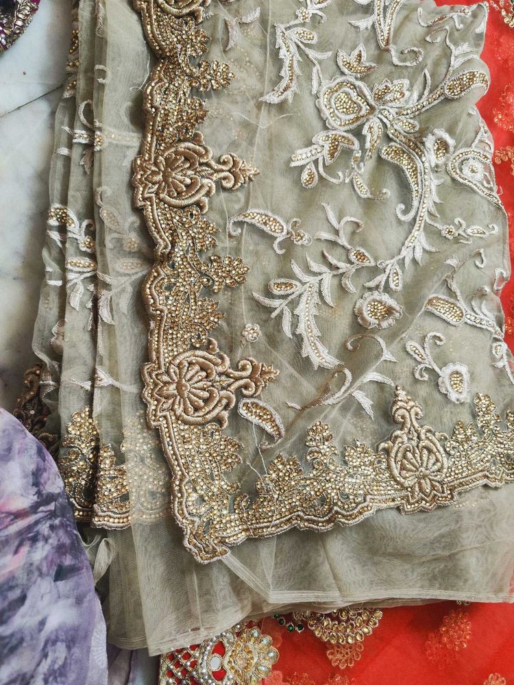Grey 🩶 Heavy Embroidery Work Saree Net