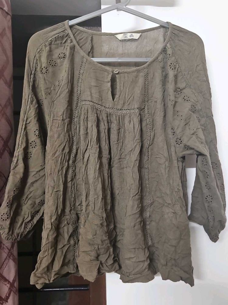 Olive Green Embroidered Top