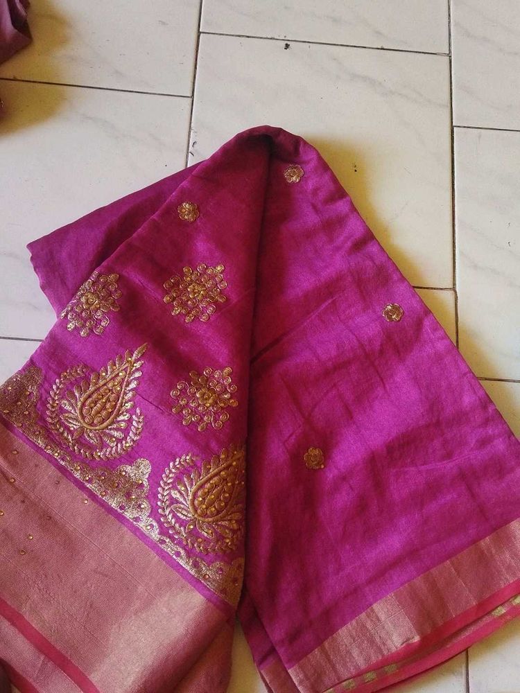 Elegant Pink Embroidered Saree