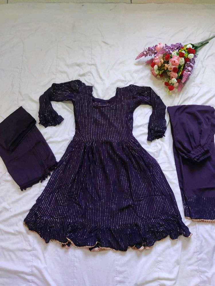 Elegant Purple Anarkali Kurta Set