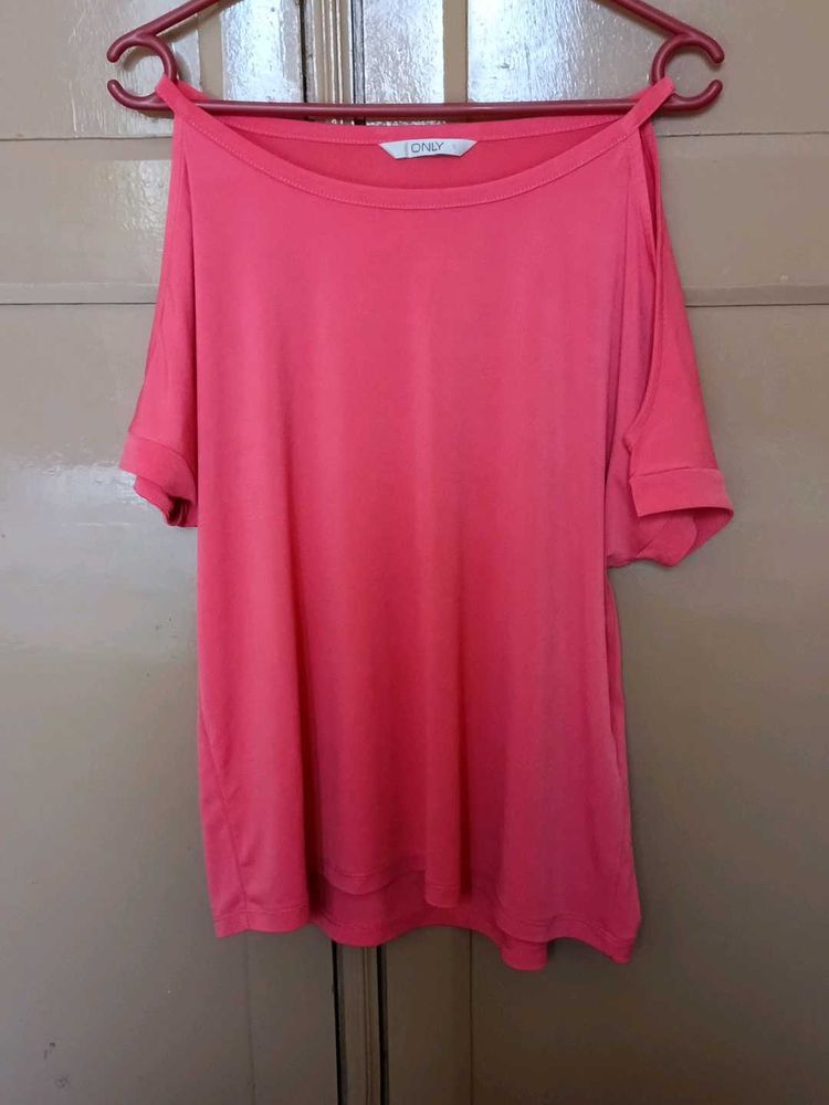 Coral Cold Shoulder Top