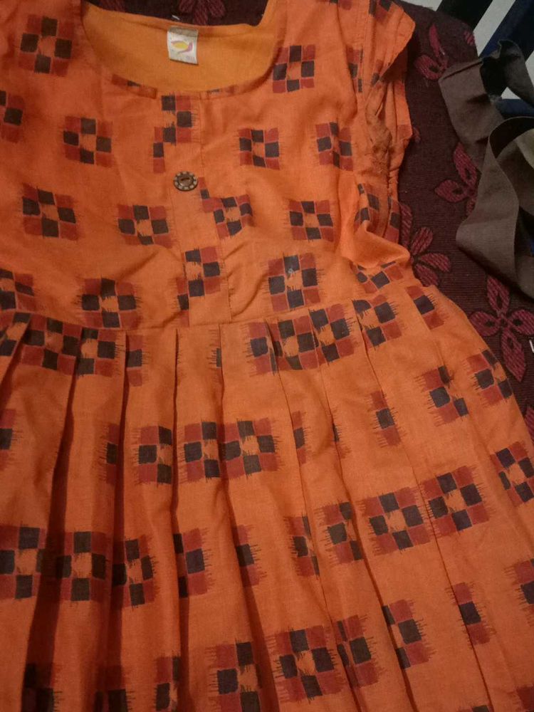 Orange Printed Girls Dress