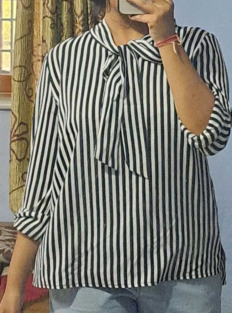 Striped Tie Neck Blouse