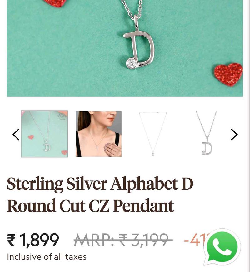 925 Real Silver &#34;D&#34; Alphabet Pendant