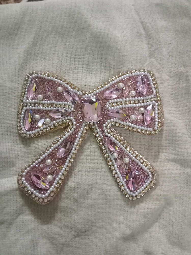 Pink Jeweled Bow Brooch