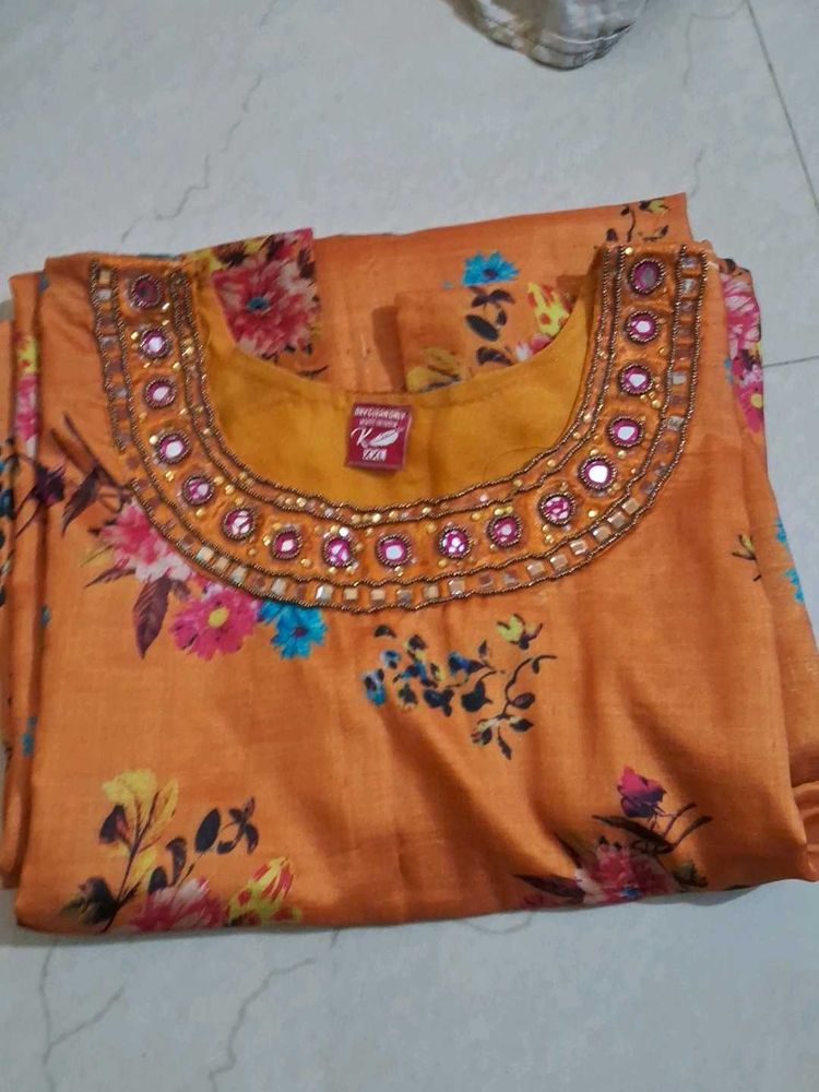 Orange Floral Kurta Set