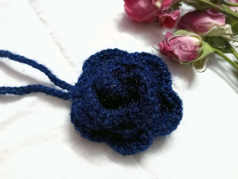Hand-Crocheted Deep Blue Floral Keychain