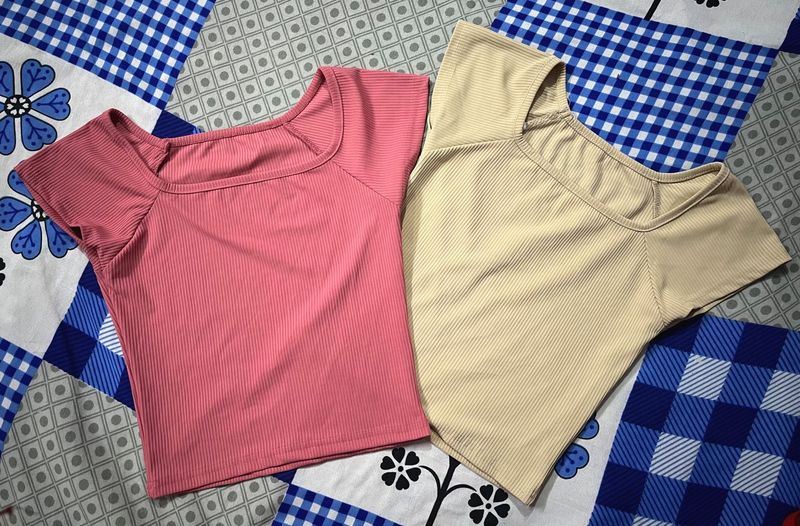 Set Of Cute Ribbed Crop Tops
