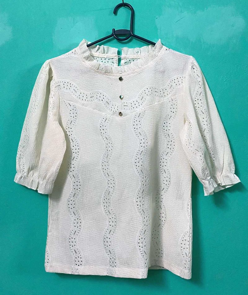 Cut- Out White Embroidered Top
