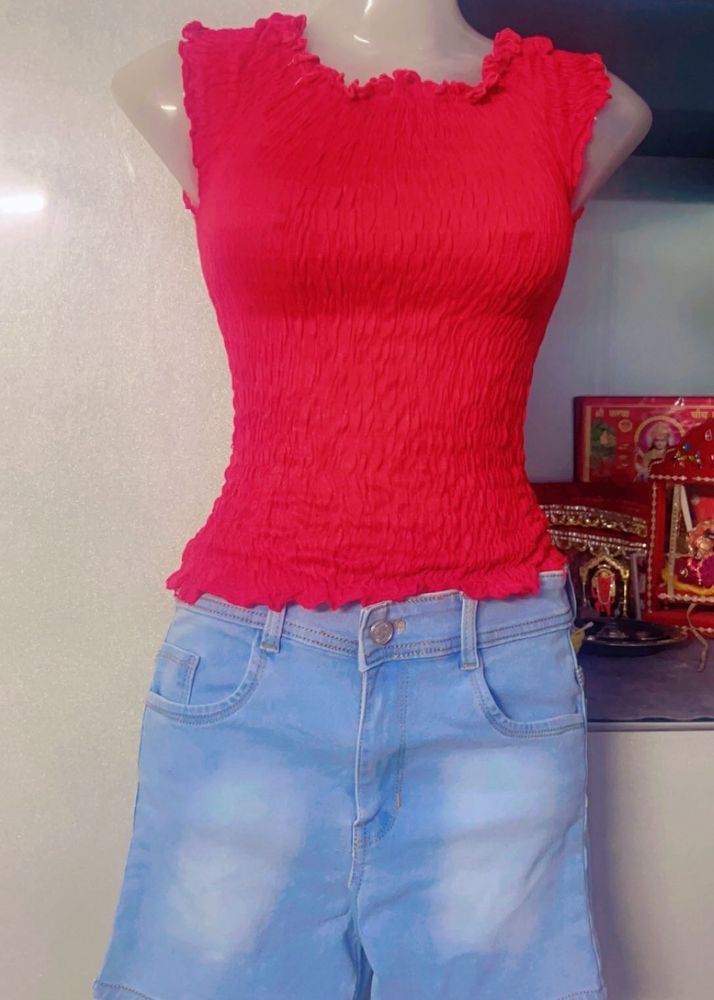 🔥SALE🔥Red Top With Blue Shorts