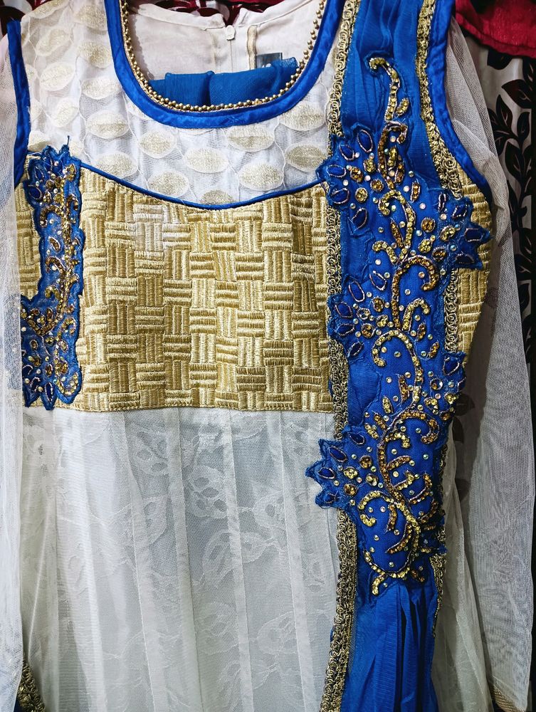 Off White Party Wear Gown With Dupatta