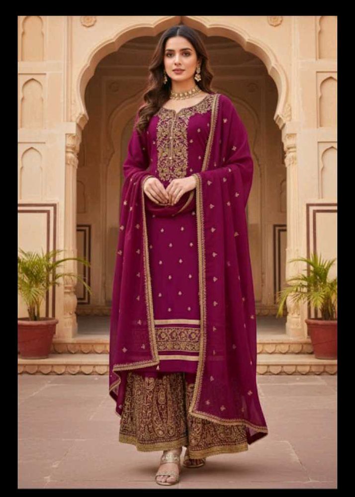 Purple Embroidered garara Suit