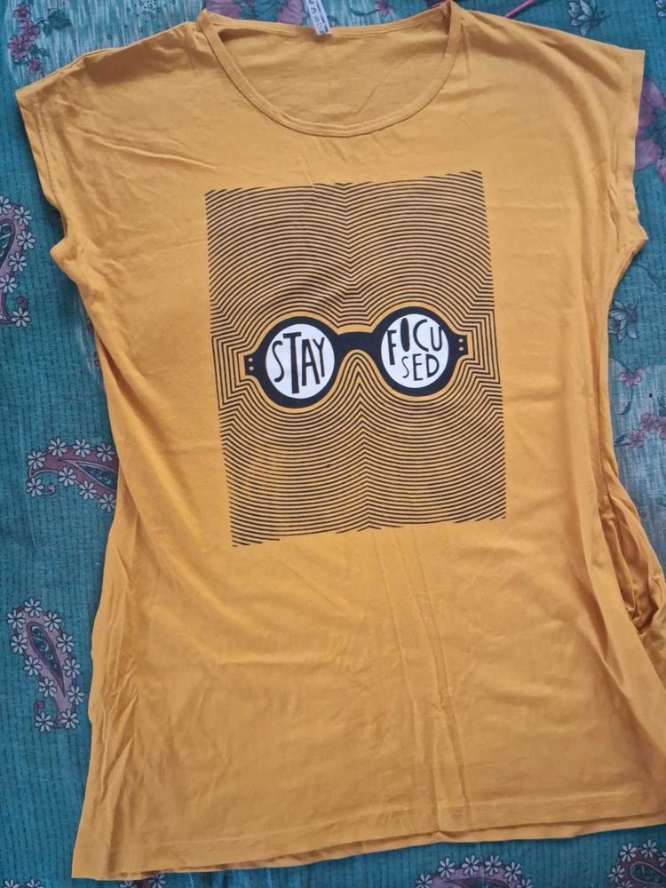 Mustard Graphic Tee - &#39;Stay Focused&#39; Design