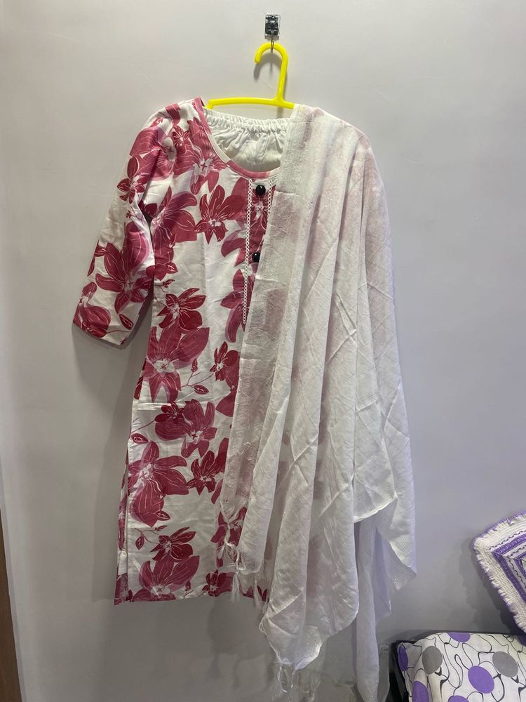 Floral Print Kurti with Dupatta