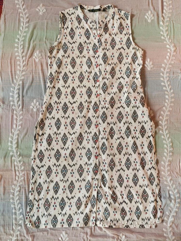 Branded Medium Size Sleeveless White Kurti With Un