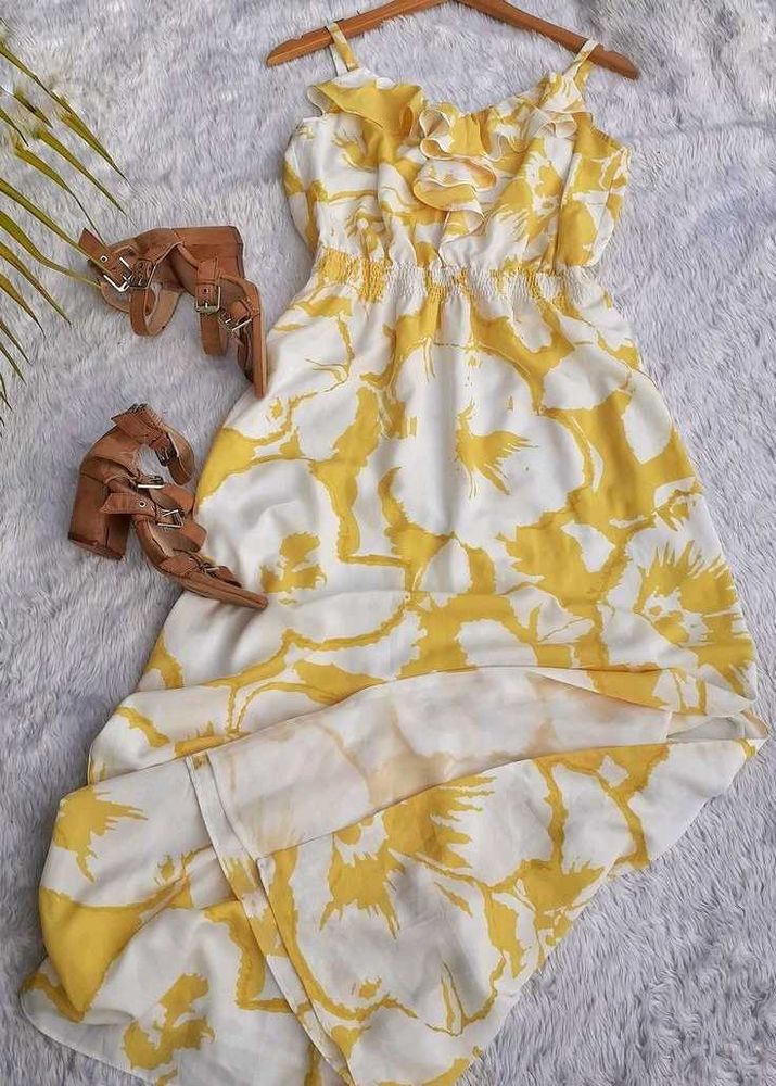 LOFT Maxi Yellow Floral Thin Strap Dress