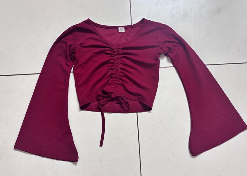 Maroon Long Sleeve Crop Top