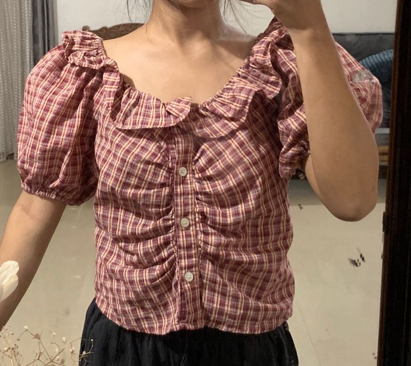 Plaid Ruffle Top