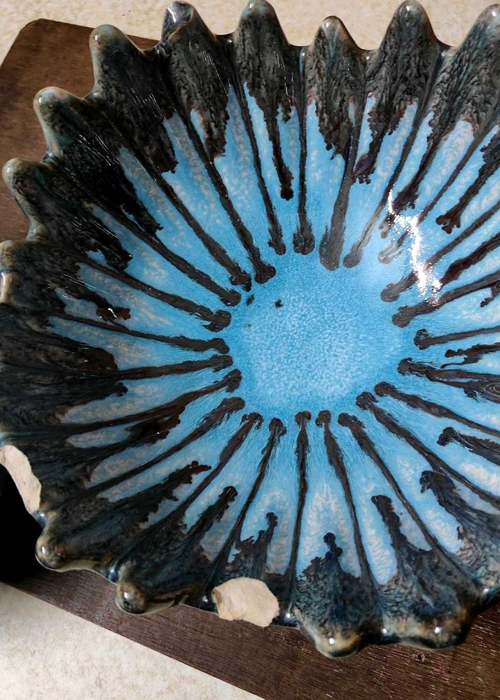 Handcrafted Ceramic Bowl–Sky Blue wid Earthy Brown