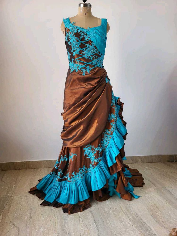 Unique Brown &amp; Turquoise Gown