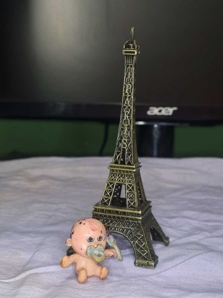 Eiffel Tower Statue &amp; Vintage Doll