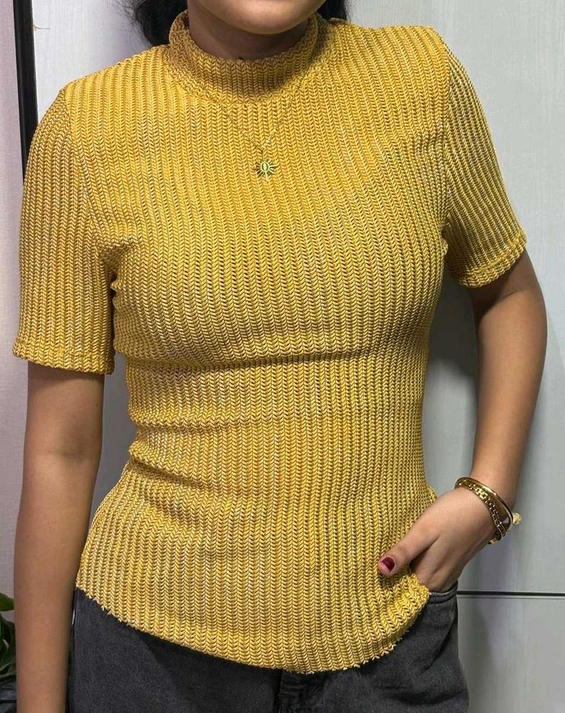 Mustard Yellow Ribbed Knit Top