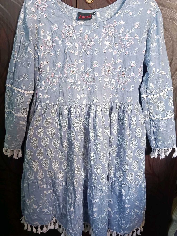 Floral Embroidered Tassel Dress