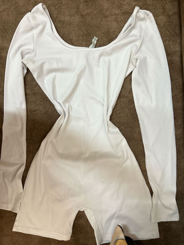 White Long Sleeve Romper