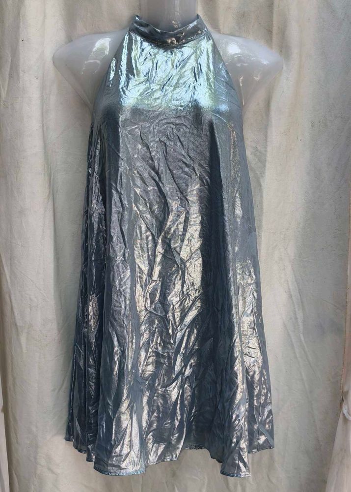 121212. Shiny Silver Mini Dress