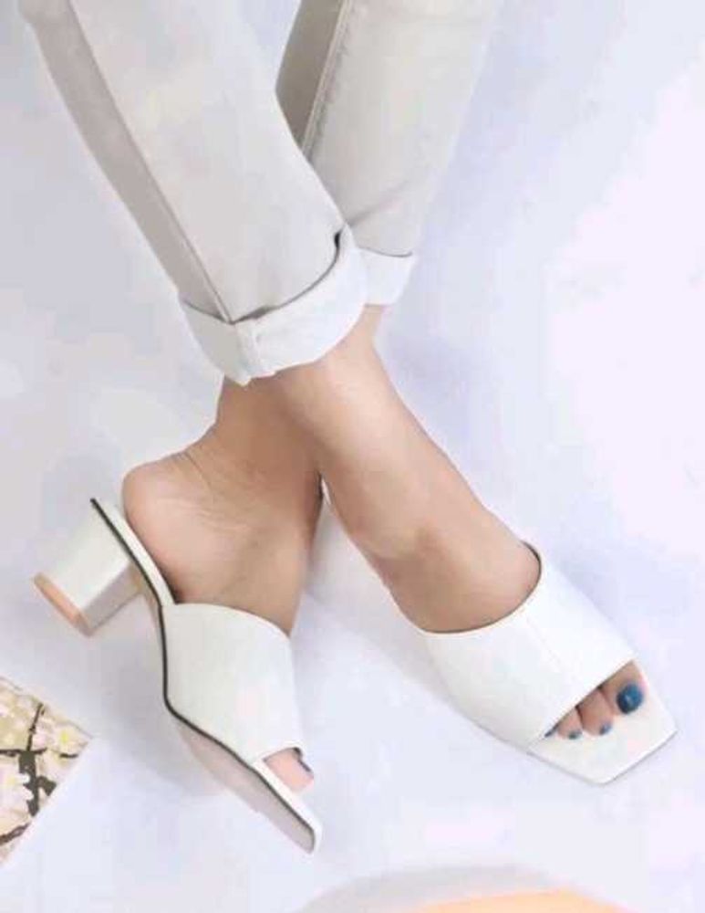 Elegant White Block Heel Mules (BG)
