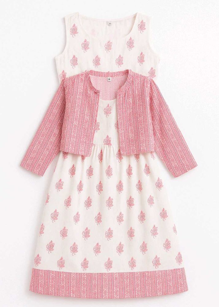 Pink Floral Dress &amp; Cardigan Set