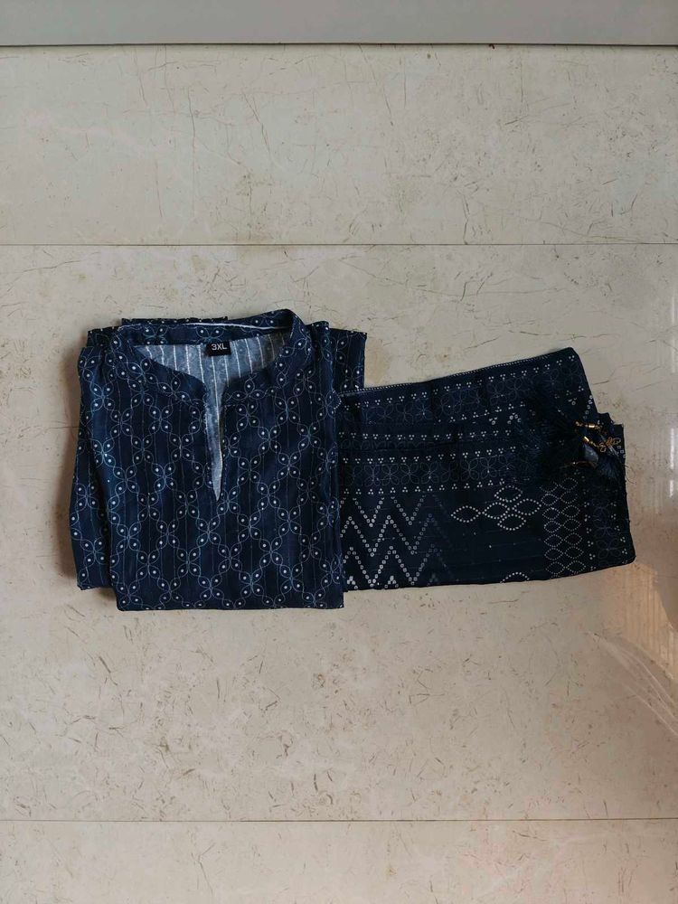 Blue Print Kurta With Chunri