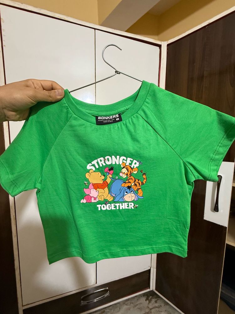 Bonkers Corner Green And Tan Crop Tee Combo