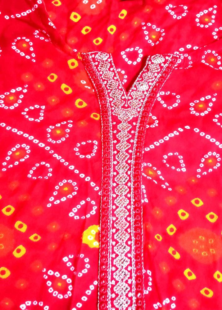 New Red Kurta Set With Free Sare