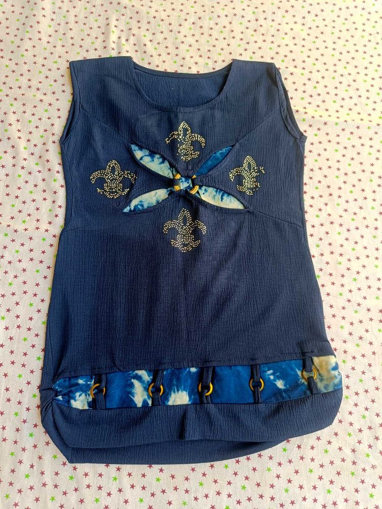 Blue Embellished Sleeveless Top