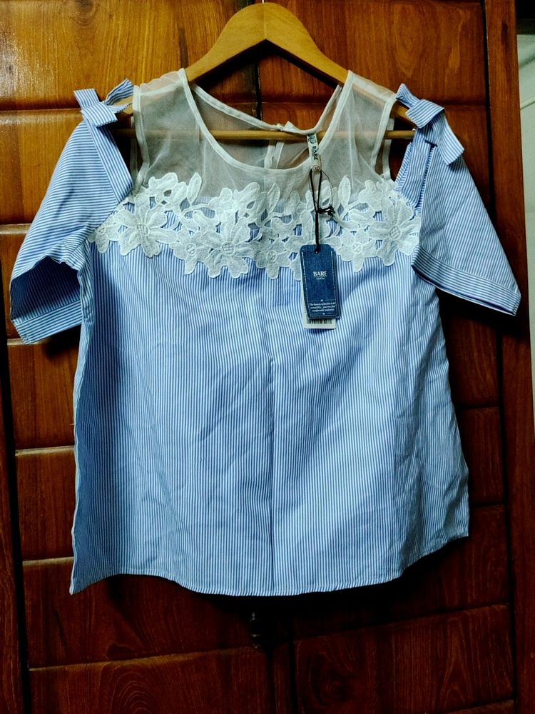BARE DENIM Top With Lace|Net